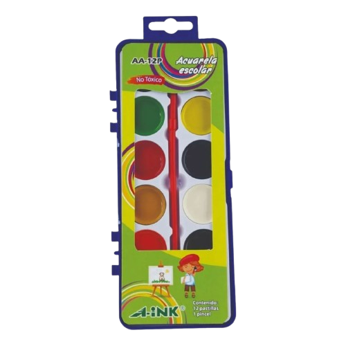 Acuarelas escolares 12 pastillas