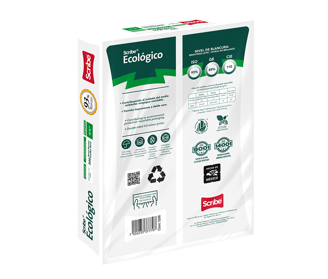 Hojas recicladas tamaño oficio 500 pzas